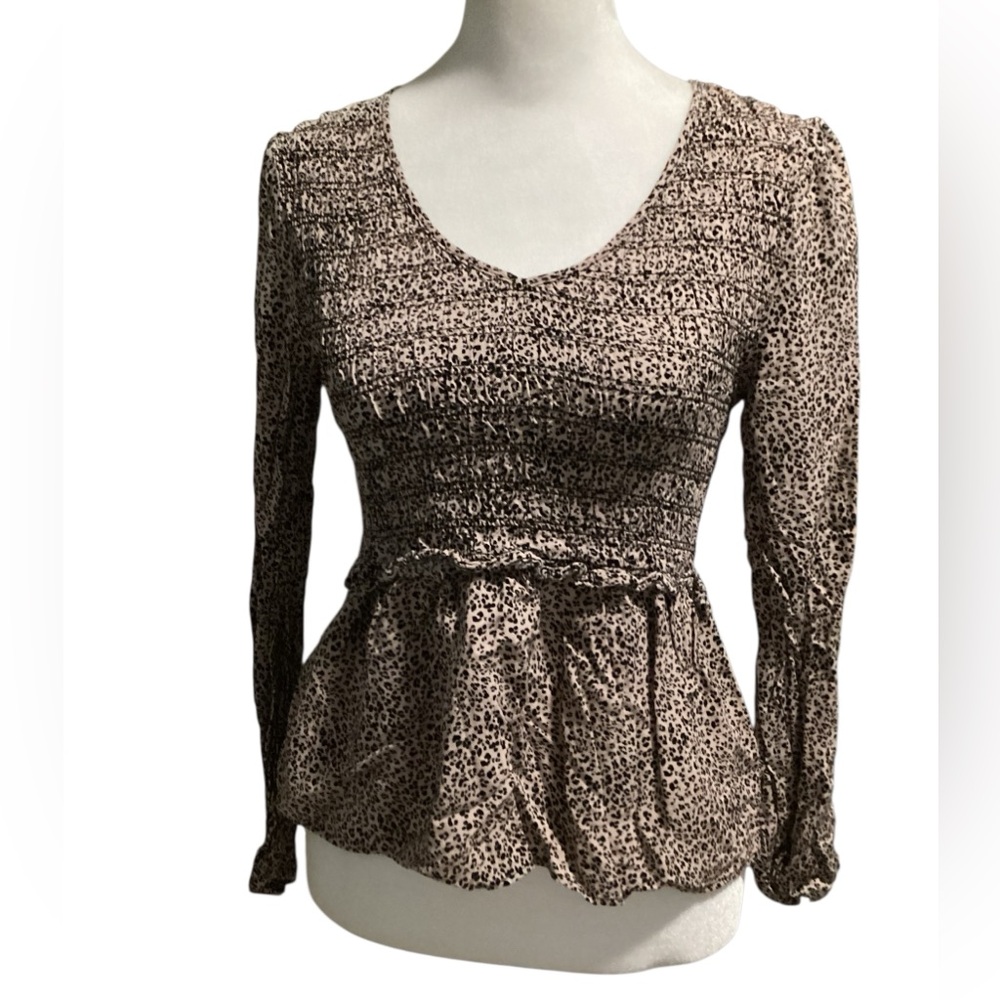 URBAN Romantics XS Animal Print Long Sleeve Ruched Blouse